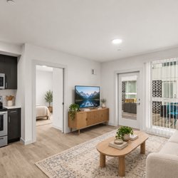 The Ruby - Staged Living Area l 1x1 Standard with Patio l The Ruby Apartments