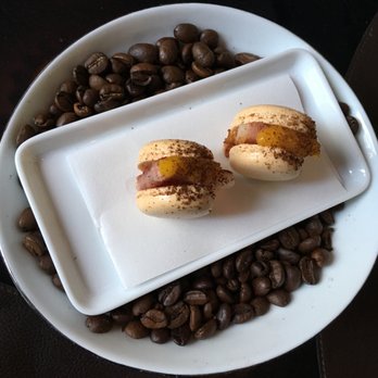 Spago - Maple Syrup Macaron, Confit Bacon, Coffee, Egg Yolk Jam - New American Near Me - Beverly Hills, California