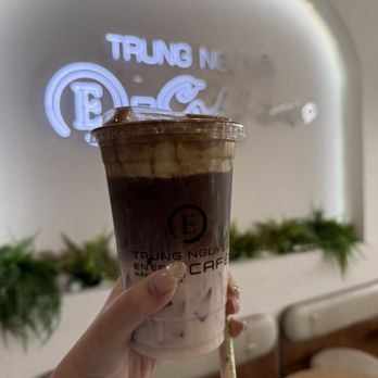 Trung Nguyen E-Coffee - My absolutely fav drink in the entire world. Pandan Hojicha or pistachio hojicha latte with grass jelly - Coffee & Tea Near Me - Long Beach, California