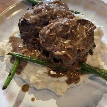 The Peppermill Steakhouse - Petit filets on mashed potatos with green beans - Cocktail Bars Near Me - Tempe, Arizona