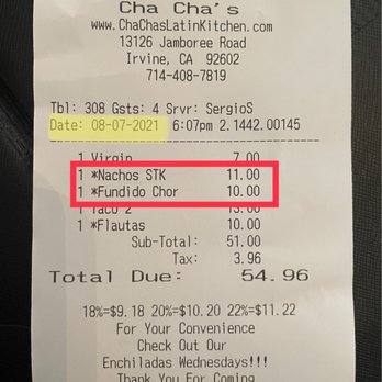 Cha Cha's Latin Kitchen - New prices charged 8/7/2021 - Mexican Near Me - Irvine, California Cha Cha's Latin Kitchen - New prices charged 8/7/2021 - Mexican Near Me - Irvine, California