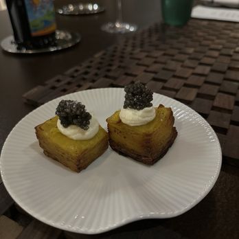 Barbacana - Greek potato pave, whipped ricotta, platinum osetra caviar. - Seafood Near Me - Houston, Texas Barbacana - Greek potato pave, whipped ricotta, platinum osetra caviar. - Seafood Near Me - Houston, Texas