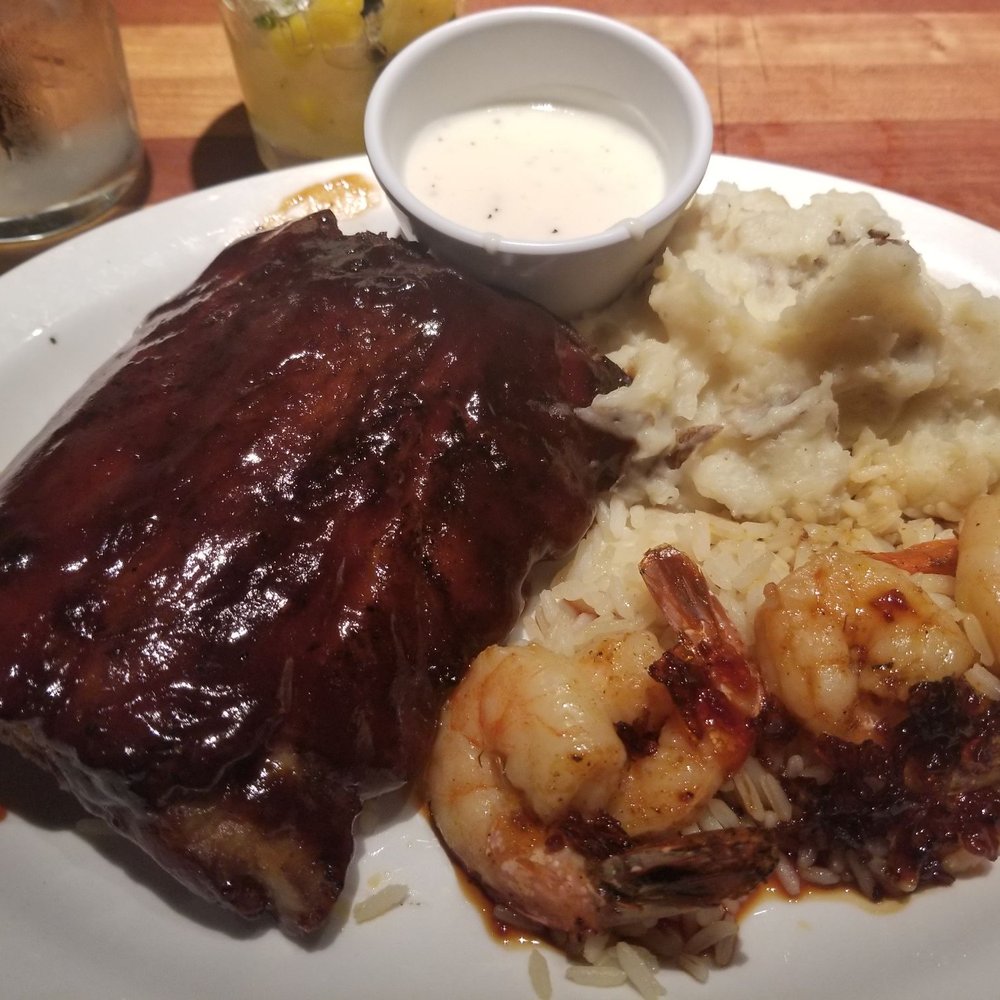 Cheddar's Scratch Kitchen - Half rack of ribs, grilled shrimp, mashed potatoes with country gravy on the side and green beans. Tasty! - Comfort Food Near Me - Selma, Texas Cheddar's Scratch Kitchen - Half rack of ribs, grilled shrimp, mashed potatoes with country gravy on the side and green beans. Tasty! - Comfort Food Near Me - Selma, Texas