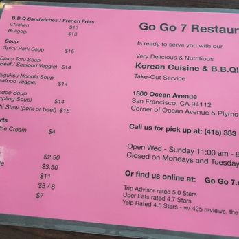 Go Go 7 - Menu July 2023 - Korean Near Me - San Francisco, California Go Go 7 - Menu July 2023 - Korean Near Me - San Francisco, California