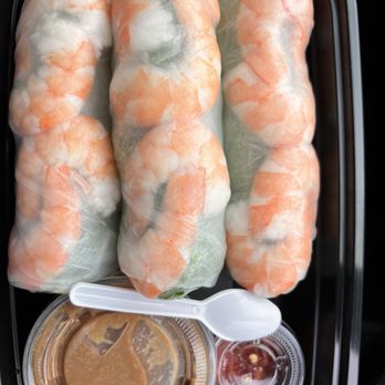 The Sandwich Shoppe - Shrimp spring rolls...DELICIOUS peanut sauce (well balanced). Add the pepper sauce & it's perfect. Love the tiny spoons!!! - Bubble Tea Near Me - Fresno, California The Sandwich Shoppe - Shrimp spring rolls...DELICIOUS peanut sauce (well balanced). Add the pepper sauce & it's perfect. Love the tiny spoons!!! - Bubble Tea Near Me - Fresno, California