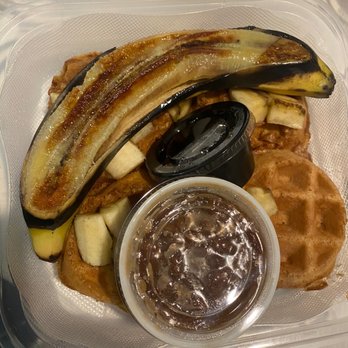 3 Squares Restaurant - Salted praline Carmel banana waffle. Now THIS WAS AMAZING!!! - American Near Me - Maple Grove, Minnesota 3 Squares Restaurant - Salted praline Carmel banana waffle. Now THIS WAS AMAZING!!! - American Near Me - Maple Grove, Minnesota