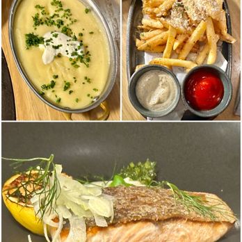 Ramsay's Kitchen - Entree & sides: crispy skin salmon, truffle fries, potato purée - New American Near Me - Naperville, Illinois Ramsay's Kitchen - Entree & sides: crispy skin salmon, truffle fries, potato purée - New American Near Me - Naperville, Illinois