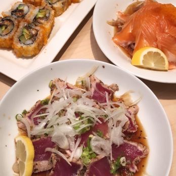 Yanagi Sushi - Ahi tataki, fresh salmon with onions and honeymoon roll - Japanese Near Me - Honolulu, Hawaii Yanagi Sushi - Ahi tataki, fresh salmon with onions and honeymoon roll - Japanese Near Me - Honolulu, Hawaii