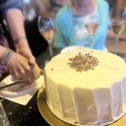 Wright's Gourmet House - Slicing Hummingbird cake for my birthday