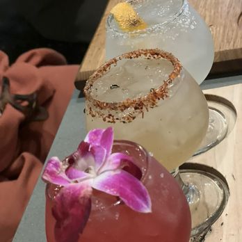 Descanso - El Descano Margarita flights .. jalapeño, habanero & and I cant remember the pink one was ... all were good - Mexican Near Me - Costa Mesa, California