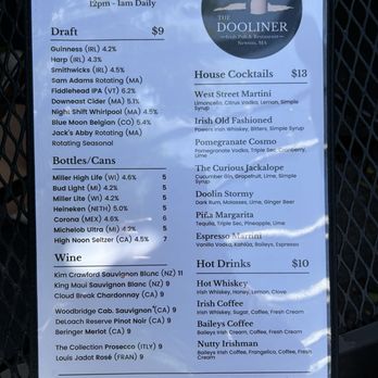 The Dooliner Irish Pub & Restaurant - Drink menu - Irish Pub Near Me - Newton, Massachusetts The Dooliner Irish Pub & Restaurant - Drink menu - Irish Pub Near Me - Newton, Massachusetts