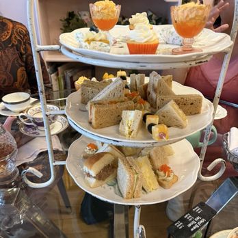 Tea at 1024 - Standard desserts on top, gluten free sandwiches middle, standard sandwiches bottom - Tea Rooms Near Me - Honolulu, Hawaii