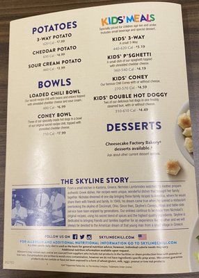 Menu photo 2 Skyline Chili Cincinnati, OH