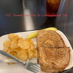 Lickity Split - Patty melt with 1/2 sweet iced tea and 1/2 unsweetened iced tea