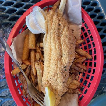 J&J Oyster Bar - Catfish plate (one fillet) with French fries - Seafood Near Me - Fort Worth, Texas