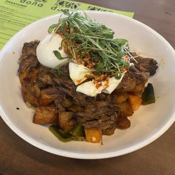 Doña - Carnitas Hash with Poached Eggs - Mexican Near Me - Oakland, California Doña - Carnitas Hash with Poached Eggs - Mexican Near Me - Oakland, California