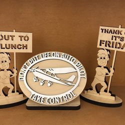 Wooden desk decors.