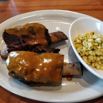 Brooklyn Cafe - Beef Ribs with Carolina mustard bbq sauce and corn salad - New American Near Me - Atlanta, Georgia