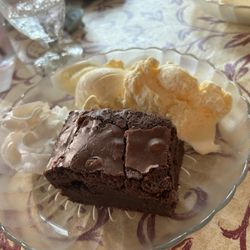 Clearview Supper Club - The waitress described this as a chocolate cobbler..... to me it reads brownie and a scoop of ice cream. 2/10