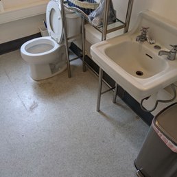 The communal bathroom, which looked like it's hadnt been cleaned in days. The communal bathroom, which looked like it's hadnt been cleaned in days.