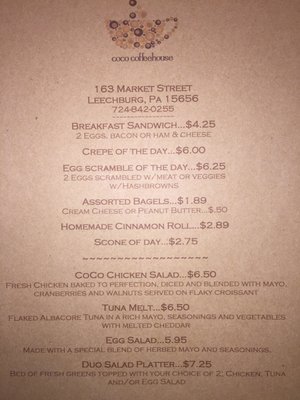 Menu photo 8 Coco Coffeehouse Leechburg, PA Menu photo 8 Coco Coffeehouse Leechburg, PA