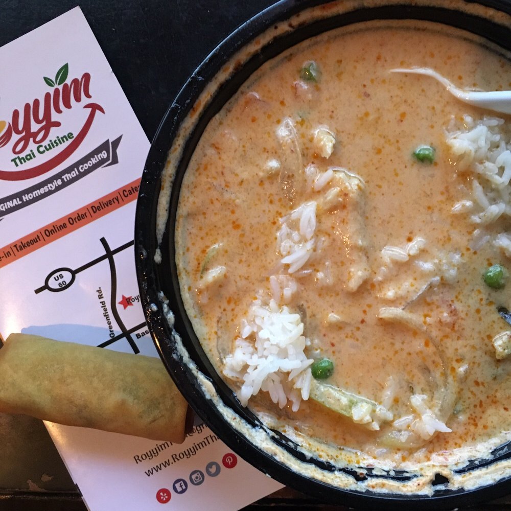 Royyim Thai - Panang Curry with Jasmine Rice and a Signature Roll on the side! - Thai Near Me - Mesa, Arizona Royyim Thai - Panang Curry with Jasmine Rice and a Signature Roll on the side! - Thai Near Me - Mesa, Arizona