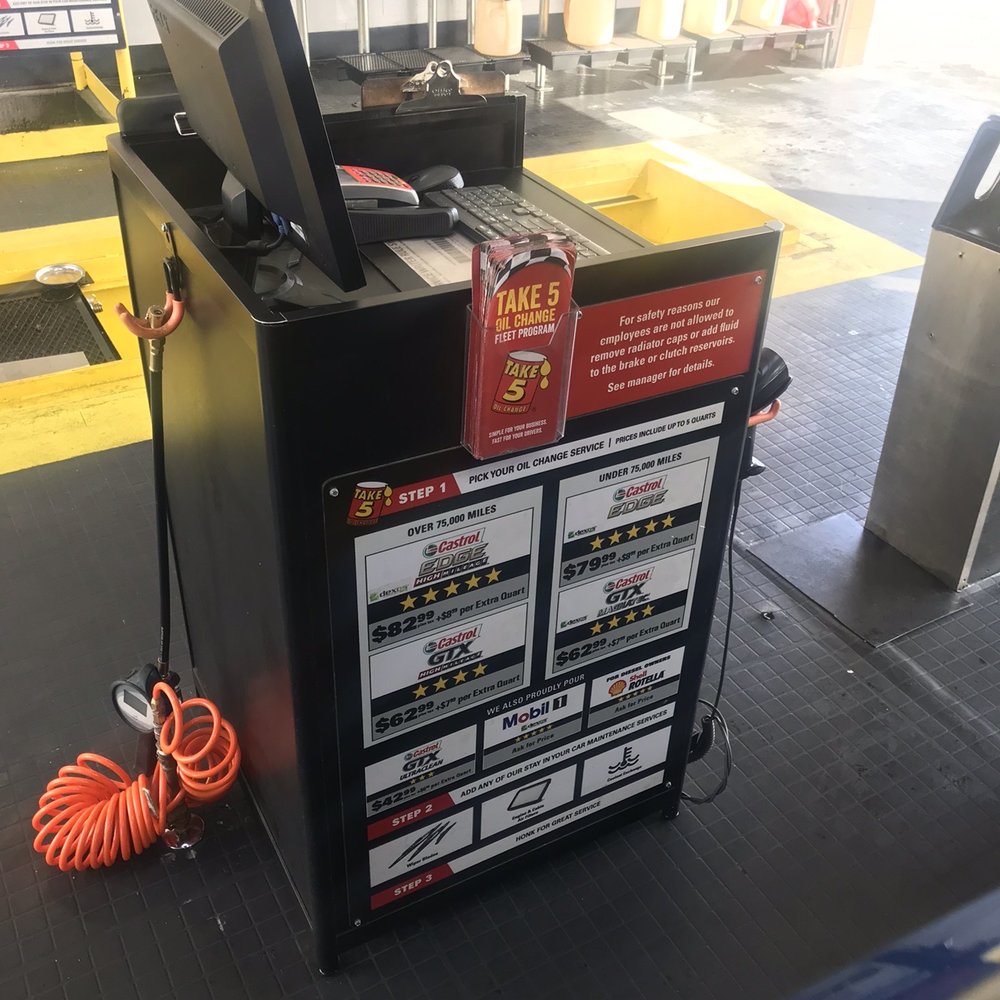 Take 5 Oil Change - Oil Selections with recommended mileage. Without pressure, they explained what my car manufacturer recommended and gave me options. - Oil Change Stations Near Me - Alexandria, Kentucky Take 5 Oil Change - Oil Selections with recommended mileage. Without pressure, they explained what my car manufacturer recommended and gave me options. - Oil Change Stations Near Me - Alexandria, Kentucky