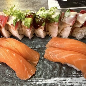 Yoi Tomo - Inception roll with salmon nigiri - Japanese Near Me - Boise, Idaho Yoi Tomo - Inception roll with salmon nigiri - Japanese Near Me - Boise, Idaho