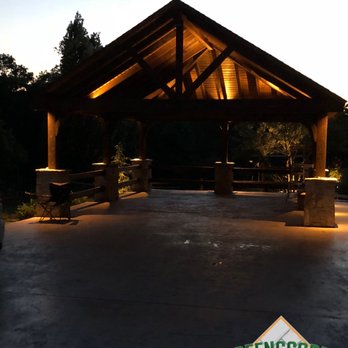 Greenscapes Outdoor - Huge Pavilion with masonry columns and lighting - Landscaping Near Me - Broken Arrow, Oklahoma Greenscapes Outdoor - Huge Pavilion with masonry columns and lighting - Landscaping Near Me - Broken Arrow, Oklahoma
