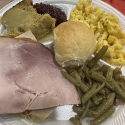 Majestic Catering Service - Catered meal..ham, turkey, dressing, Mac n cheese, green beans, roll.