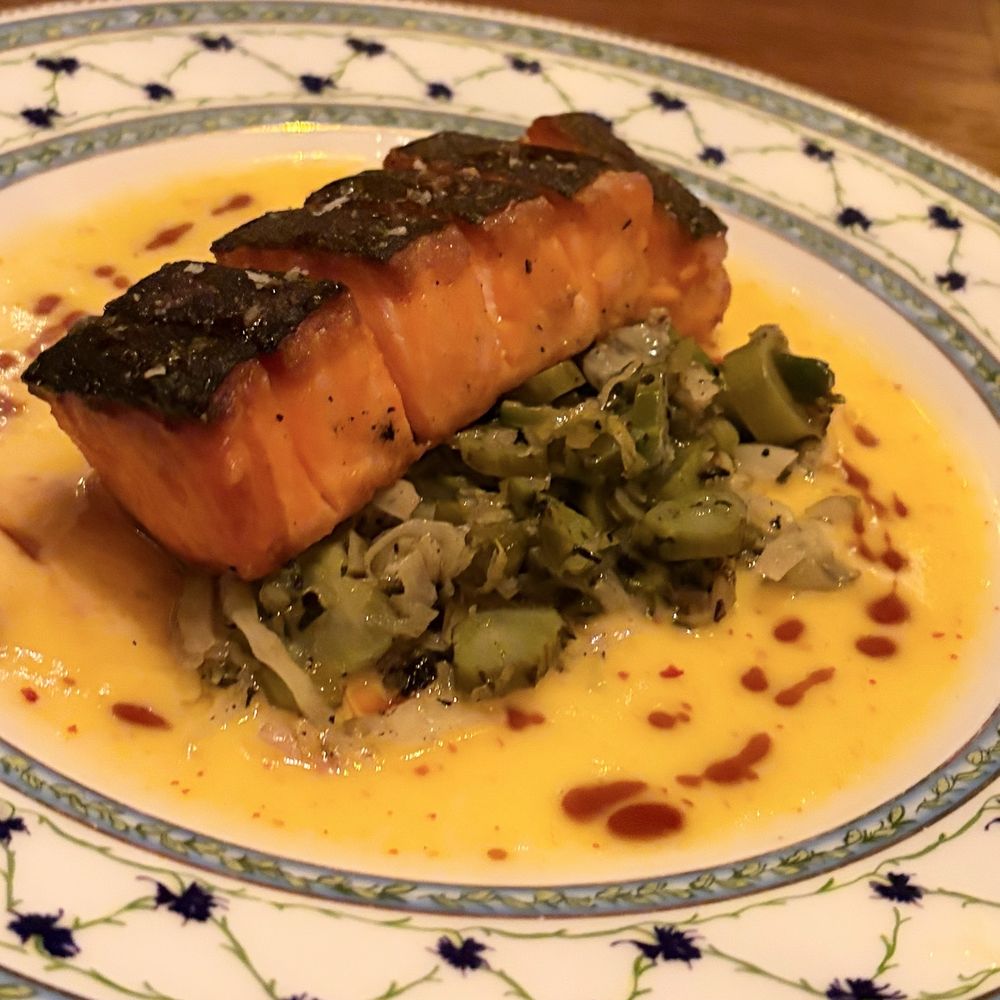 Or'esh - LAYERED ORA KING SALMON - Mediterranean Near Me - New York, New York Or'esh - LAYERED ORA KING SALMON - Mediterranean Near Me - New York, New York