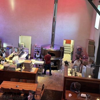 Hand Fire Pizza - view of pizza oven, food prep area from top floor - Pizza Near Me - Jackson, Wyoming Hand Fire Pizza - view of pizza oven, food prep area from top floor - Pizza Near Me - Jackson, Wyoming