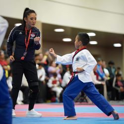 K.S Choi Taekwondo Center - Master Megan practices with our Black Belt Student at USAT Nationals in Jacksonsville, Florida 2023