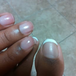 Pink gel and french manicure toes.