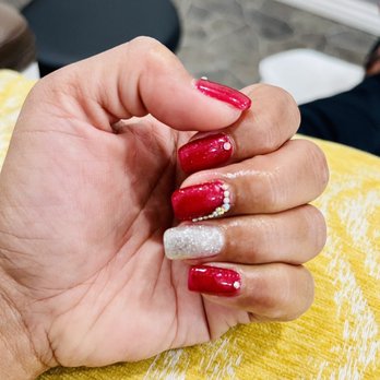 V Nail Salon - Elegant red with rhinestones! - Nail Salons Near Me - Vista, California V Nail Salon - Elegant red with rhinestones! - Nail Salons Near Me - Vista, California
