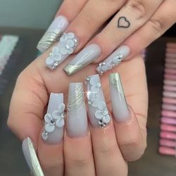 Framed Nail Gala - Custom color acrylic set 3D flower and chrome