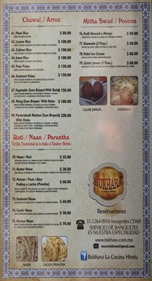 Menu photo 3 Bukhara Insurgentes México, D.F., DIF