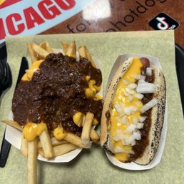 Chili cheese dog and chili cheese fries.