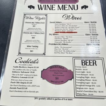 Backyard Vineyards - Menu - Wine Tasting Room Near Me - Oklahoma City, Oklahoma