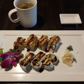 Hana Sushi - Eel avocado roll $7.50 (front), Monster roll ~$17 (rear) - Japanese Near Me - Yulee, Florida