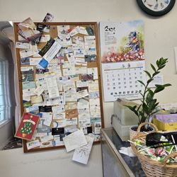 Plants decorate this Asian family-owned business and a calendar from the New Hope Korean Presbyterian Church.