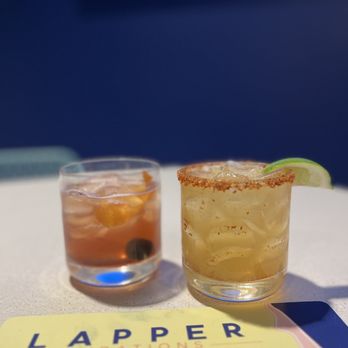 Lapper Sports Bar + Kitchen - Smoky Spiced Chipotle (right) and Oaxacan Old Fashioned (left) - Sports Bars Near Me - San Diego, California