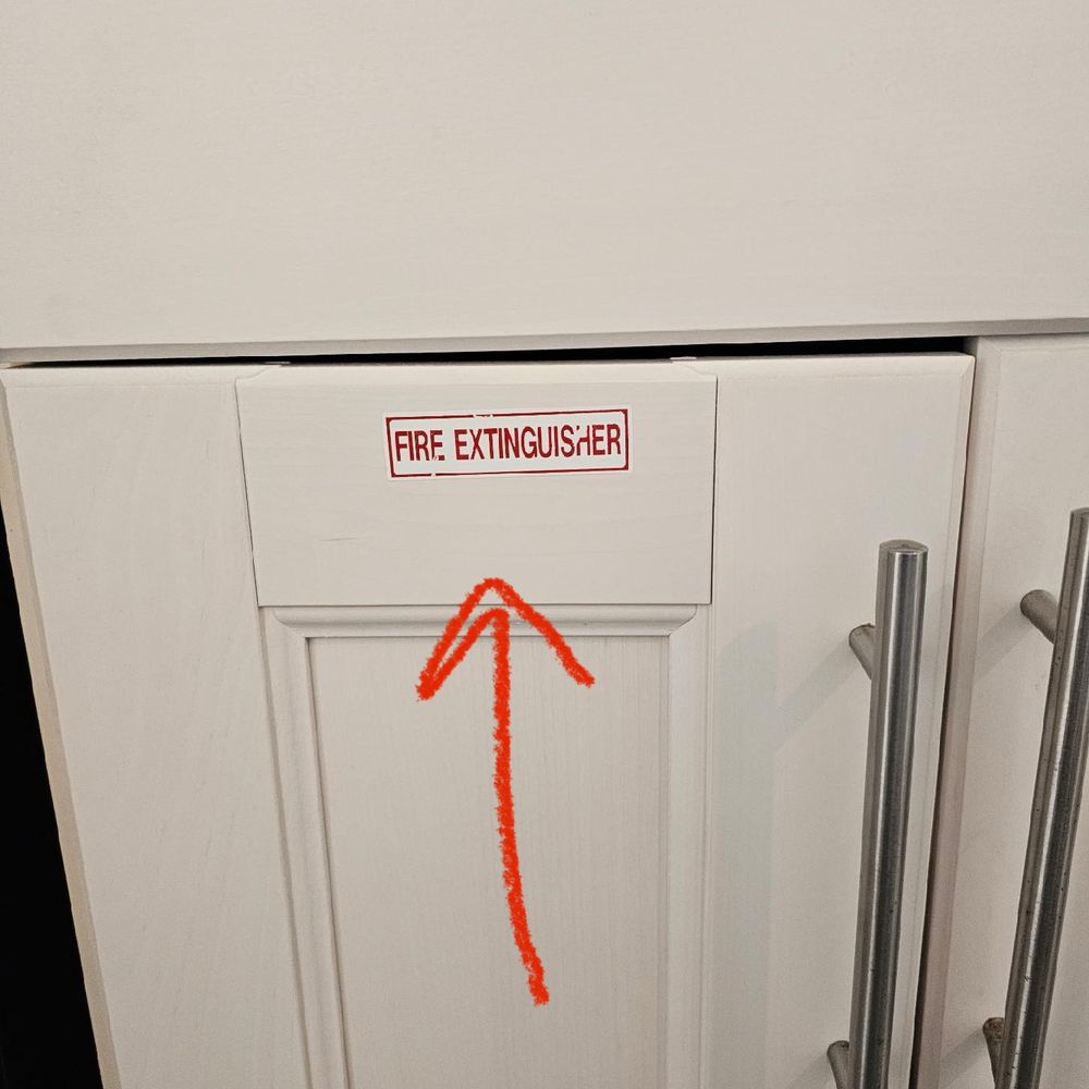 Where the fire extinguisher was supposed to be.