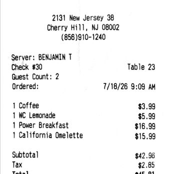 Silver Diner - Receipt - Diners Near Me - Cherry Hill, New Jersey