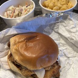 Spicy chicken, slaw, Mac and cheese.