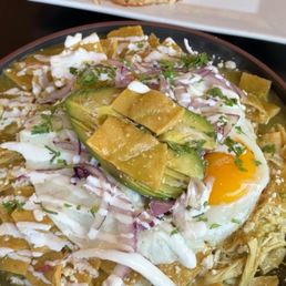 Chicken Chilaquiles and hash browns, yummy