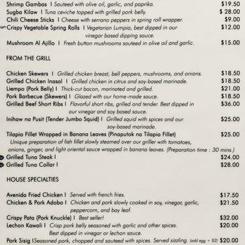 Avenida Restaurant - Menu front - Filipino Near Me - San Mateo, California