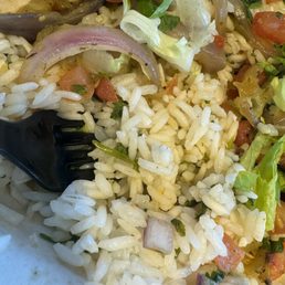 Raw rice. Chicken bowl. Chicken burrito.