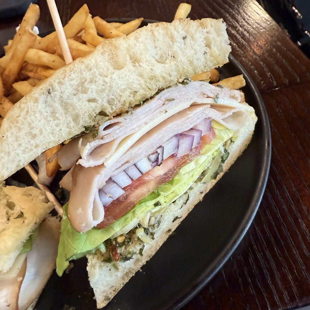 Ebullition Brew Works - Turkey focaccia sandwich with fries and wedge salad 10 out of 10 - Gastropubs Near Me - Temecula, California Ebullition Brew Works - Turkey focaccia sandwich with fries and wedge salad 10 out of 10 - Gastropubs Near Me - Temecula, California
