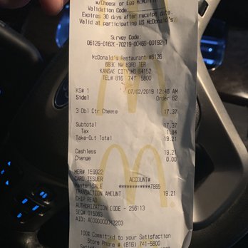 McDonald's - Receipt - Fast Food Near Me - Kansas City, Missouri McDonald's - Receipt - Fast Food Near Me - Kansas City, Missouri